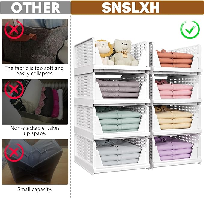 5 Pack Stackable Closet Storage Basket, Multifunctional & Foldable Closet Organizer