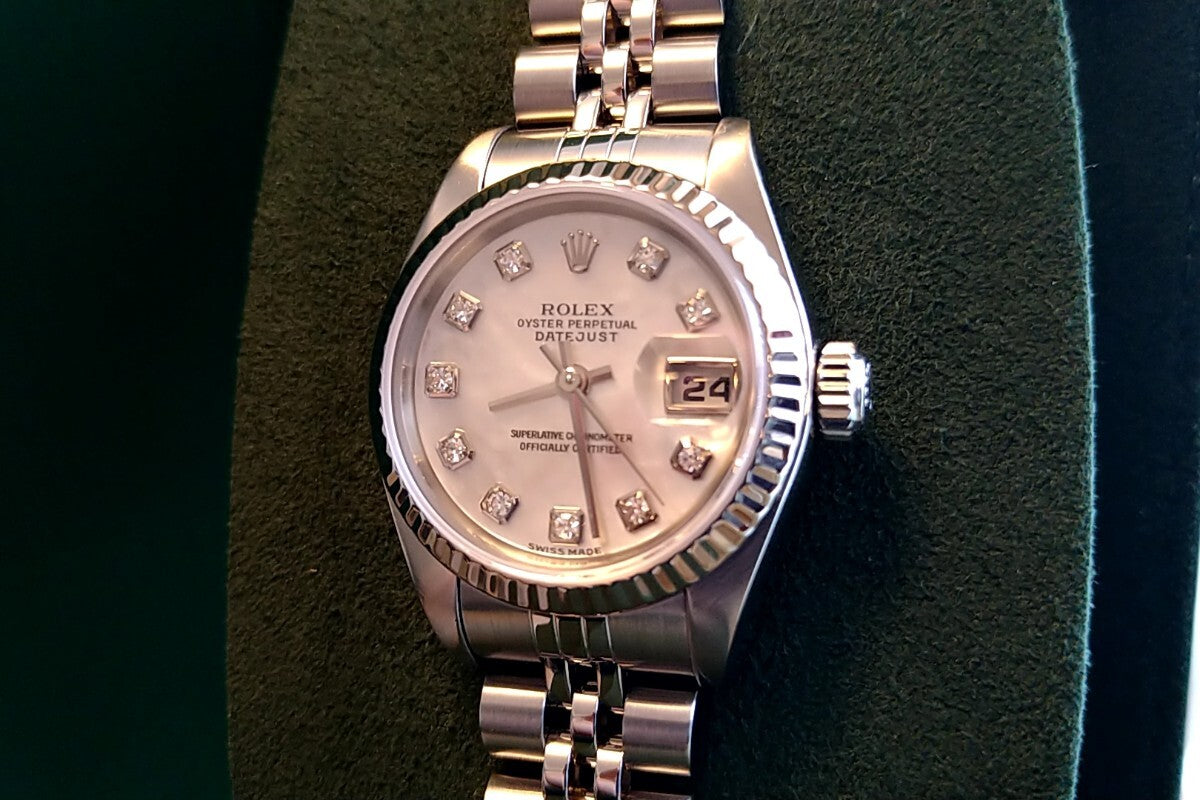 Rolex 79174NG, Regularly Overhauled, Unused, White Shell with 10-Point Diamonds, authenticated