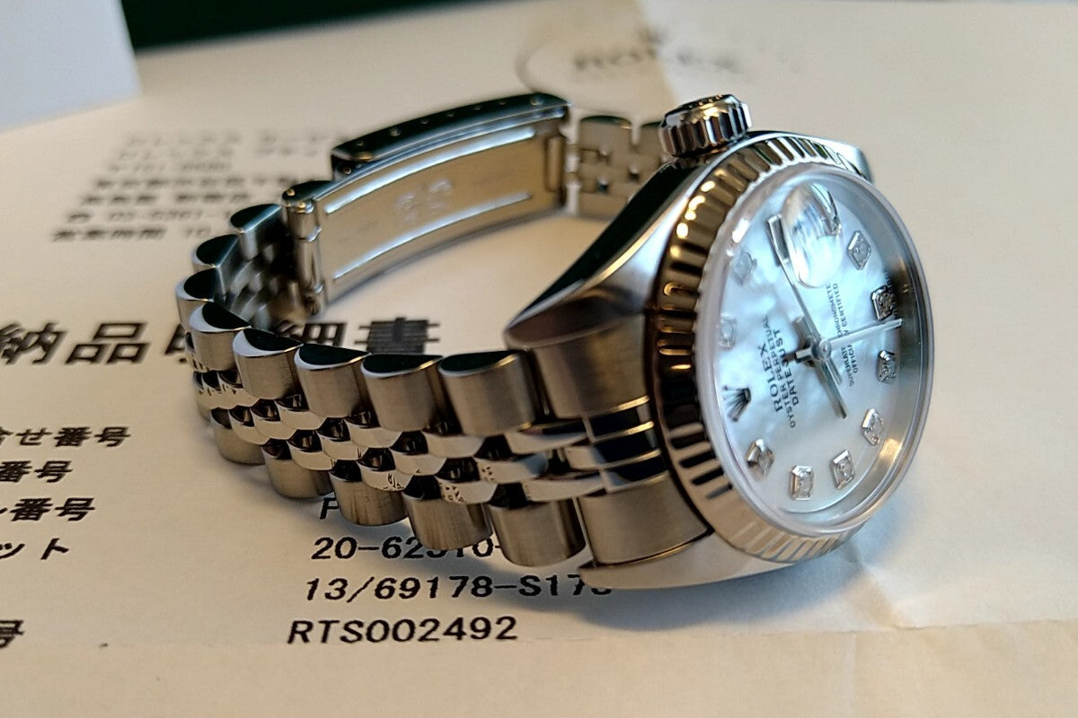 Rolex 79174NG, Regularly Overhauled, Unused, White Shell with 10-Point Diamonds, authenticated