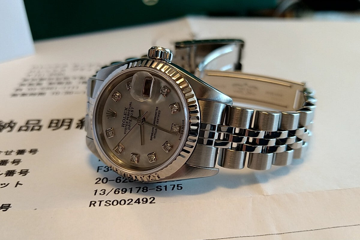 Rolex 79174NG, Regularly Overhauled, Unused, White Shell with 10-Point Diamonds, authenticated