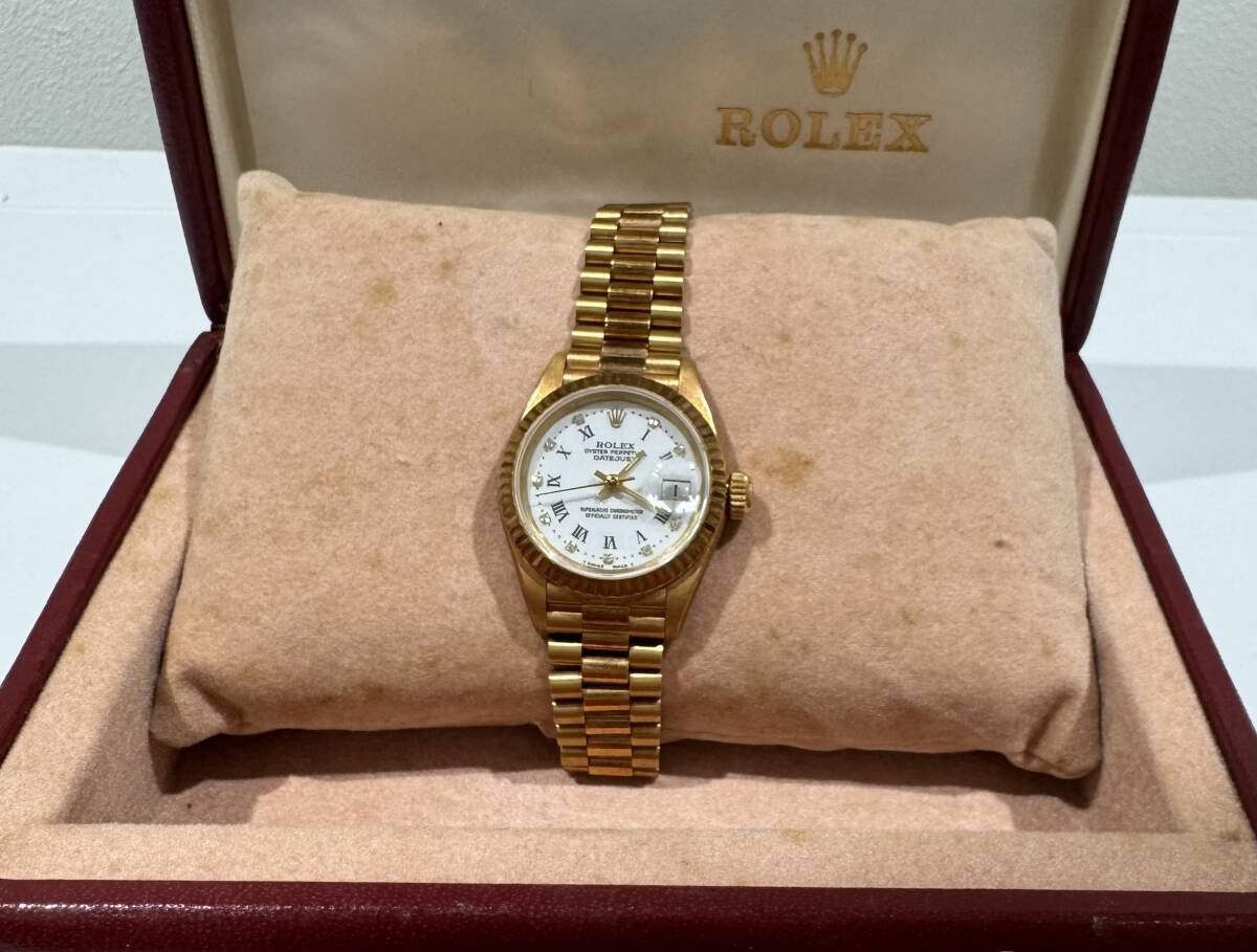 ROLEX Datejust 69178 No. 90, circa 1965, 10 Diamonds, Solid Gold, 18K Yellow Gold, Women's, Box, Warranty Card, Working Condition