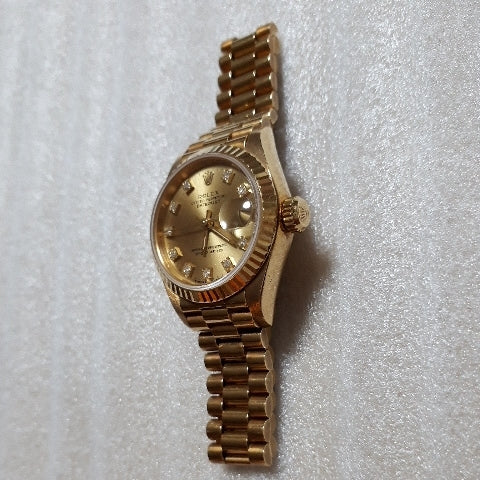 Rolex Datejust Ladies' 10-Piece Diamond 18K Yellow Gold Solid Gold 69178G Circa 1985 Warranty Card Links Outer Box Instruction Manual