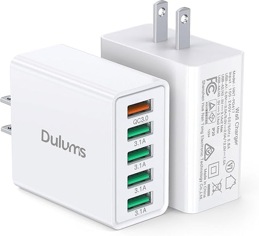 USB Wall Charger Block,2Pack 5-Port Charger Fast Charging Block QC