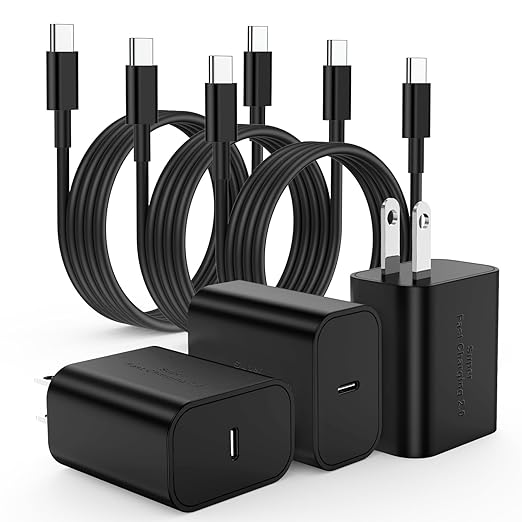 3Pack USB C Charger for Samsung Galaxy S24 Ultra, Super Quite Fast Charging Type C Block with 6FT C to C Cord for Samsung Galaxy Tab S9 S8 S23 Ultra S22 Ultra S23 S22 S21 Note 10 Plus 20