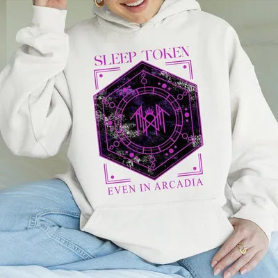 Sleep Token Band Hoodie With Purple Arcadia Tour Graphic And Sleeve Logo