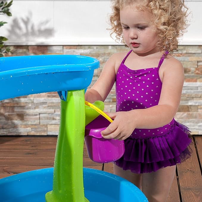 Step2 Rain Showers Splash Pond Water Table, Kids Water and Sand Activity Sensory Playset, Summer Outdoor Toys, 13 Piece Water Toy Accessories, For Toddlers 1.5+ Years Old, Blue & Green