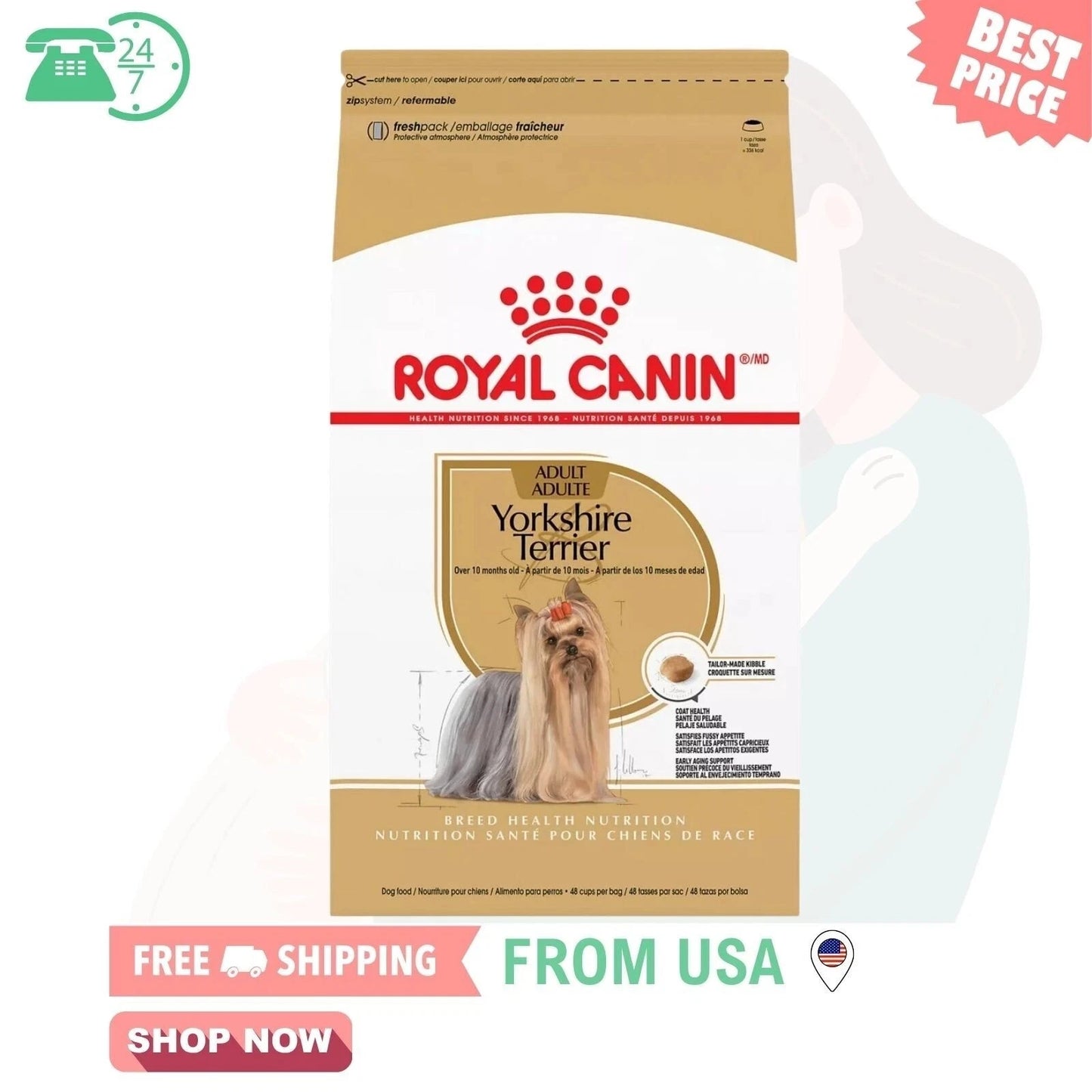 Royal Canin Breed Health Nutrition Yorkshire Terrier Adult Dry Dog Food, 10 lbs.