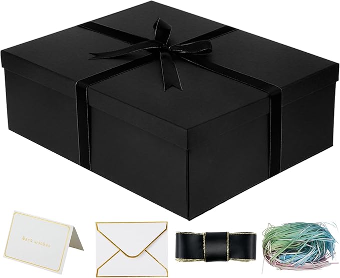 YINUOYOUJIA Large Gift Box 16.5x13x5.5 inches,Black Gift Boxes with Lids for Presents,Birthday,Valentine's Day,Mother's Day,Christmas,Anniversary