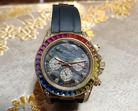 Rolex Cosmograph Oyster Daytona Rainbow Diamond Gold Watch, Certified Patek Vacheron, Hermes