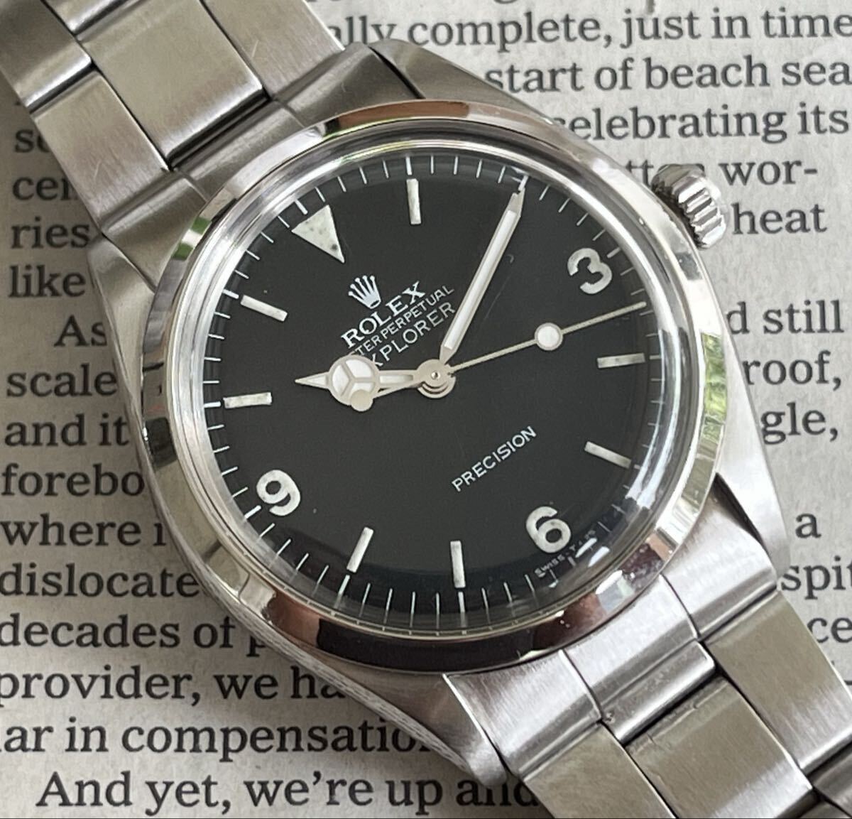 ROLEX Explorer Dial 5500, 1977, Caliber 1520, with Genuine Triple-Bracelet, 7935/357, includes original warranty.
