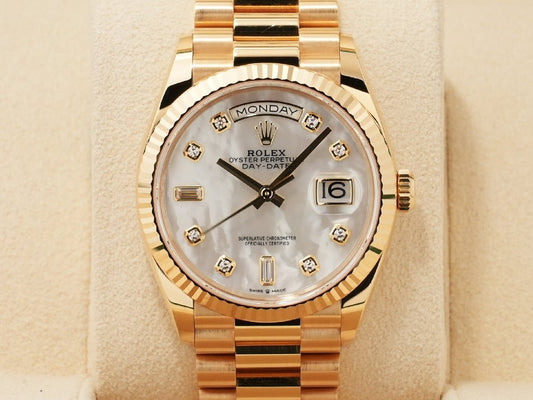 Rolex Day-Date 36 Ref. 128238 18KYG White Shell with 10 Diamond Dial