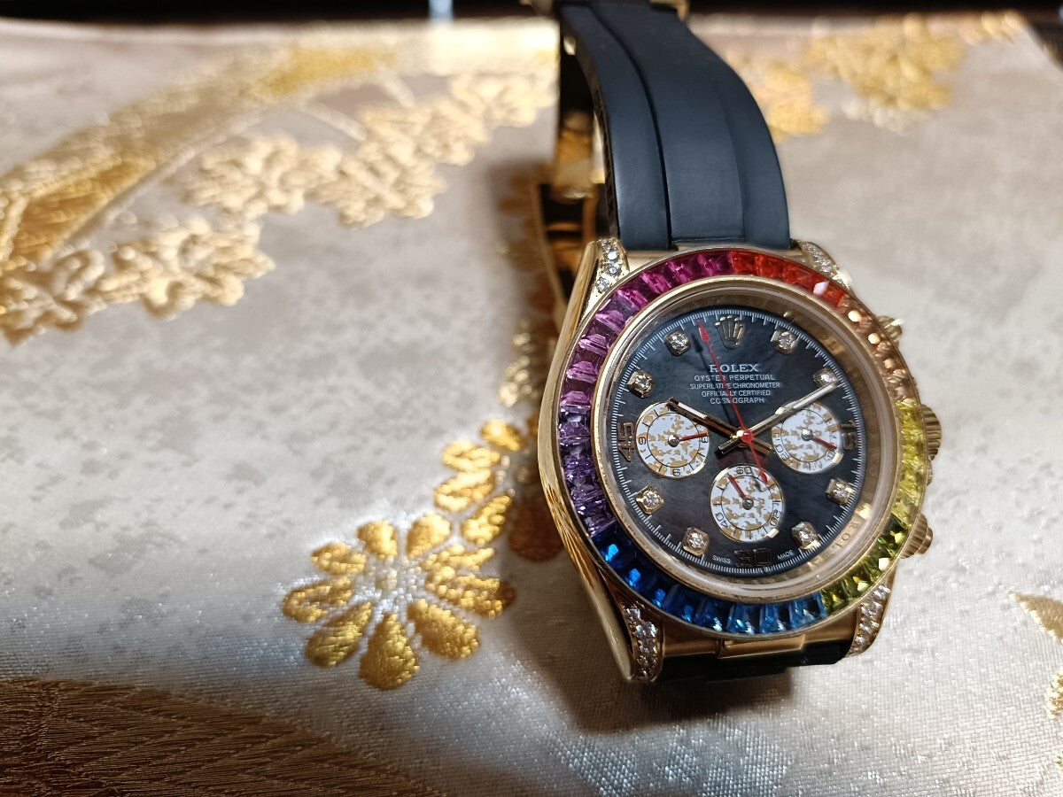 Rolex Cosmograph Oyster Daytona Rainbow Diamond Gold Watch, Certified Patek Vacheron, Hermes