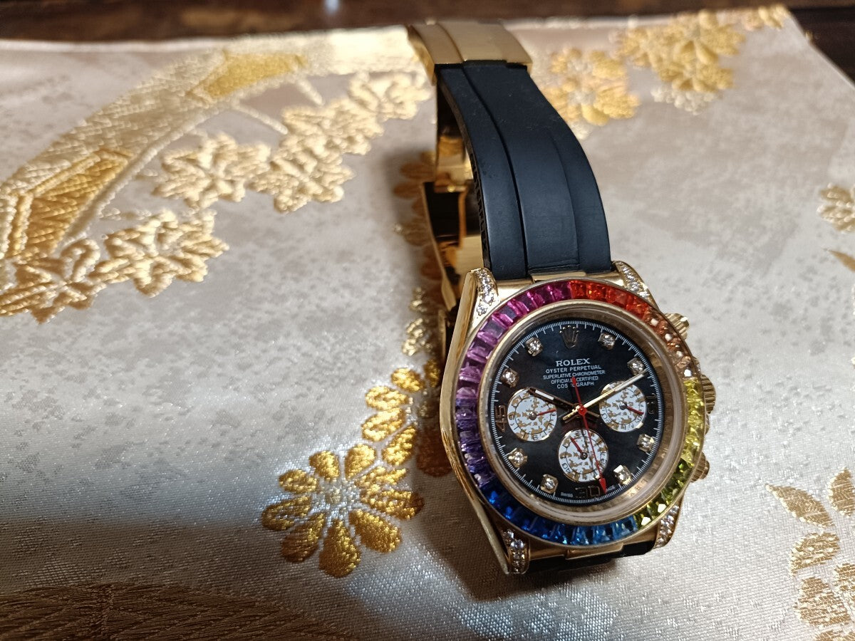 Rolex Cosmograph Oyster Daytona Rainbow Diamond Gold Watch, Certified Patek Vacheron, Hermes