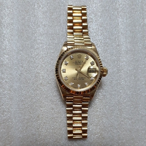Rolex Datejust Ladies' 10-Piece Diamond 18K Yellow Gold Solid Gold 69178G Circa 1985 Warranty Card Links Outer Box Instruction Manual