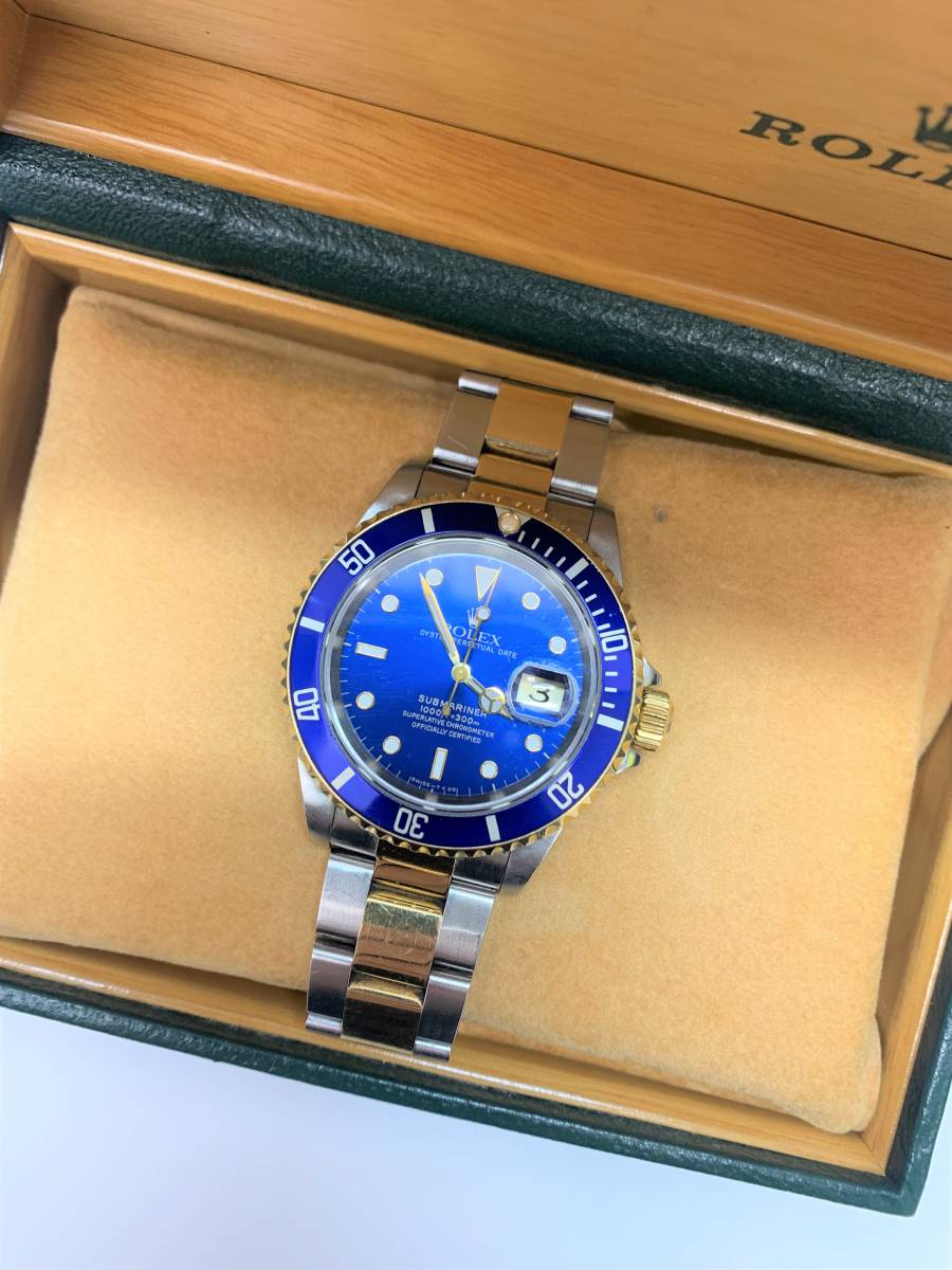 ROLEX Submariner 16613 T-Serial, Blue Sub, Date, Automatic, Men's Watch, Yellow Gold and Stainless Steel, Boxed, Warranty Card Included, In-Store Pickup Available