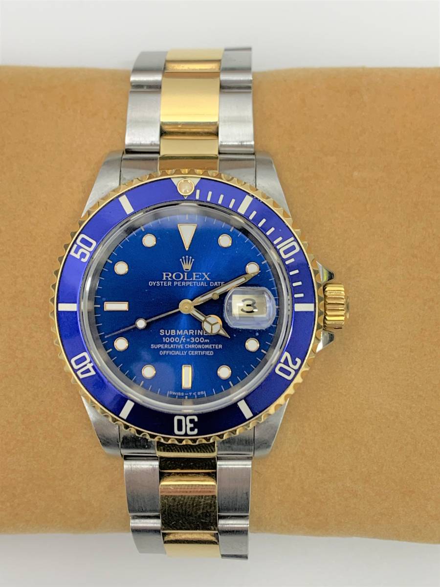 ROLEX Submariner 16613 T-Serial, Blue Sub, Date, Automatic, Men's Watch, Yellow Gold and Stainless Steel, Boxed, Warranty Card Included, In-Store Pickup Available