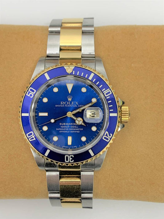 ROLEX Submariner 16613 T-Serial, Blue Sub, Date, Automatic, Men's Watch, Yellow Gold and Stainless Steel, Boxed, Warranty Card Included, In-Store Pickup Available