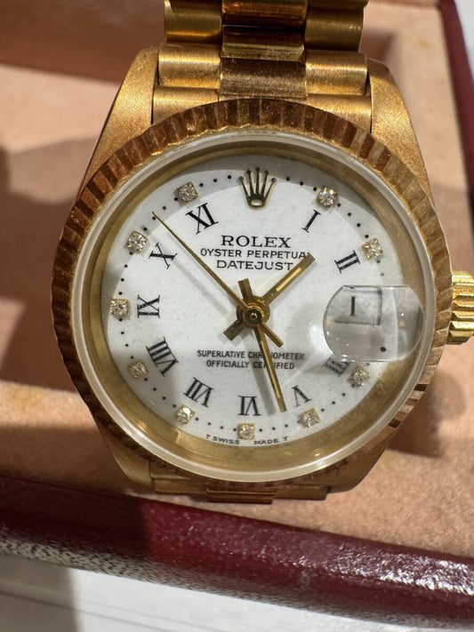 ROLEX Datejust 69178 No. 90, circa 1965, 10 Diamonds, Solid Gold, 18K Yellow Gold, Women's, Box, Warranty Card, Working Condition