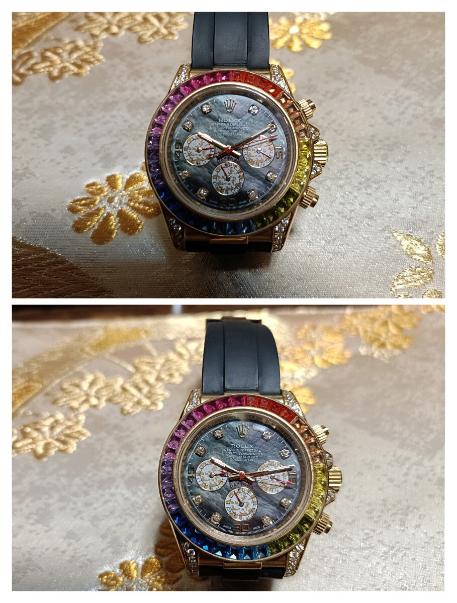 Rolex Cosmograph Oyster Daytona Rainbow Diamond Gold Watch, Certified Patek Vacheron, Hermes